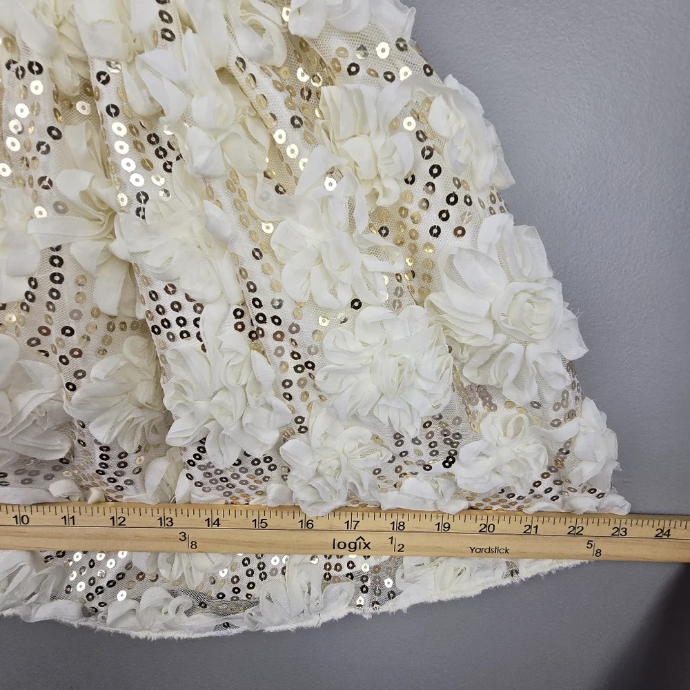 American Princess Ivory Gold Sequin Floral Dress Baby Girl Sz 24M Formal Party
